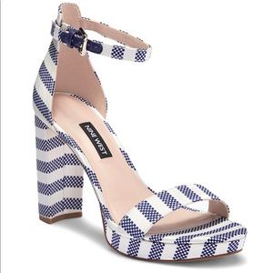 New Nine West Blue & White Stripe Dempsey Sandal